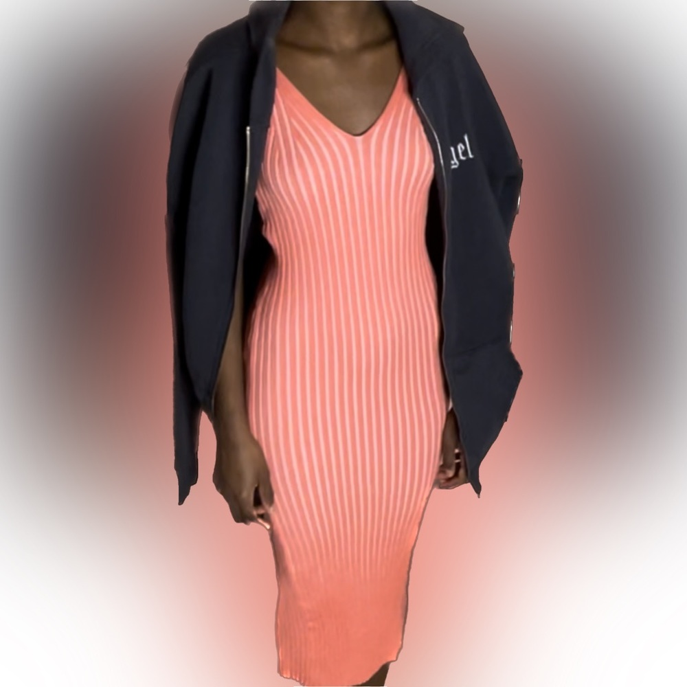 SALMON PINK LONG TIGHT FITTINGS DRESS FROM SOFIA INTIMATES. SALMON PINK DRESS.